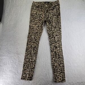 Almost Famous Leopard Print Distressed‎ Skinny Jeans Mid Rise Roll Up Size 3